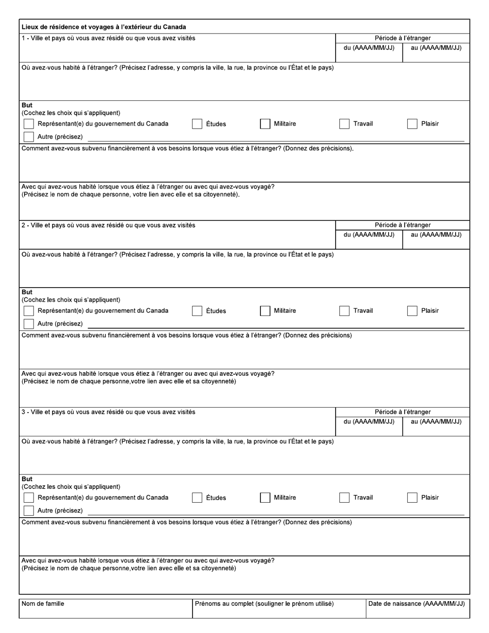 Forme BSF641 Questionnaire Pour Les Personnes Ayant Reside Ou Voyage a Lexterieur Du Canada - Canada (French), Page 2
