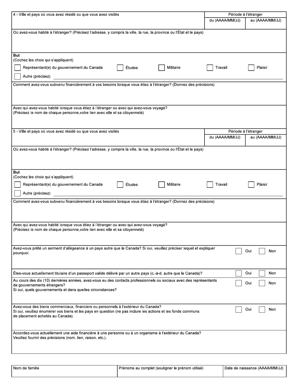 Forme BSF641 Questionnaire Pour Les Personnes Ayant Reside Ou Voyage a Lexterieur Du Canada - Canada (French), Page 3