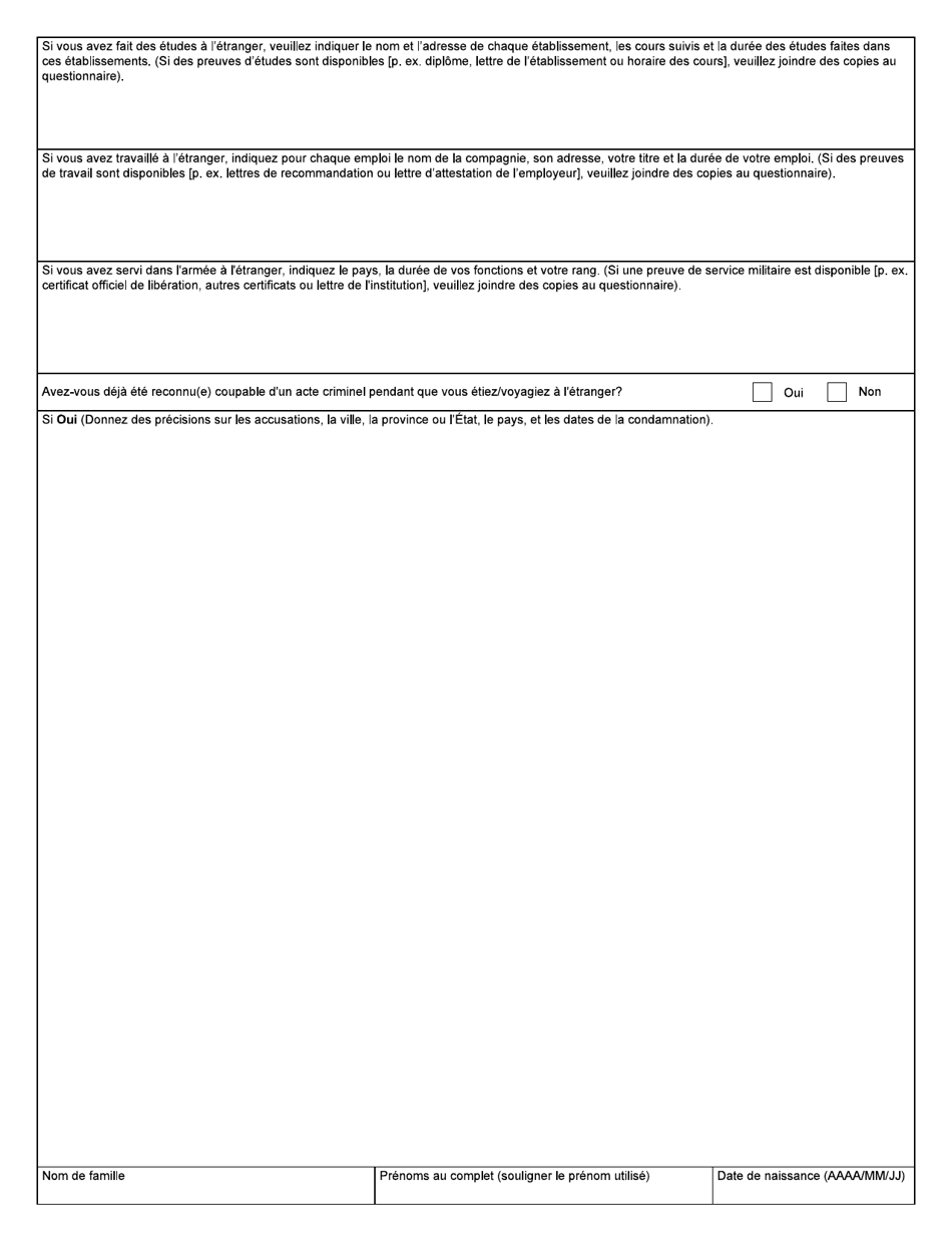Forme BSF641 Questionnaire Pour Les Personnes Ayant Reside Ou Voyage a Lexterieur Du Canada - Canada (French), Page 4