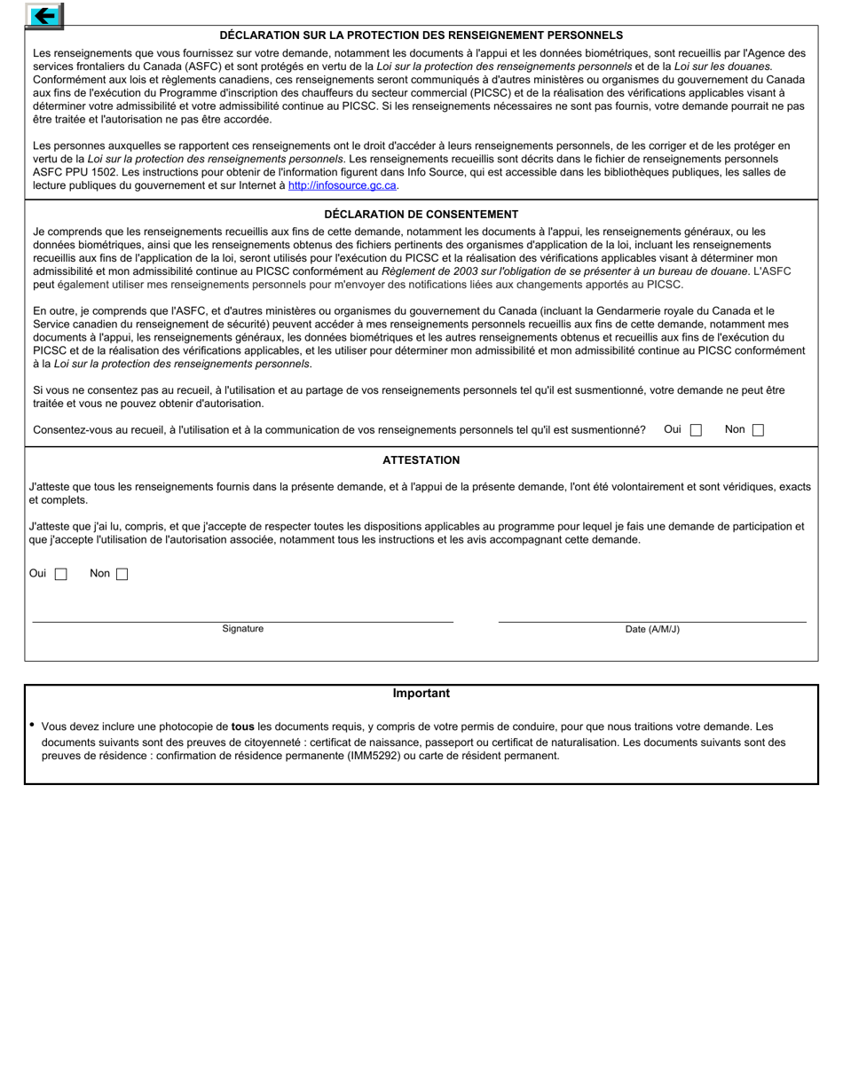 Forme BSF597 Demande De Participation Au Programme Dinscription DES Chauffeurs Du Secteur Commercial - Canada (French), Page 2