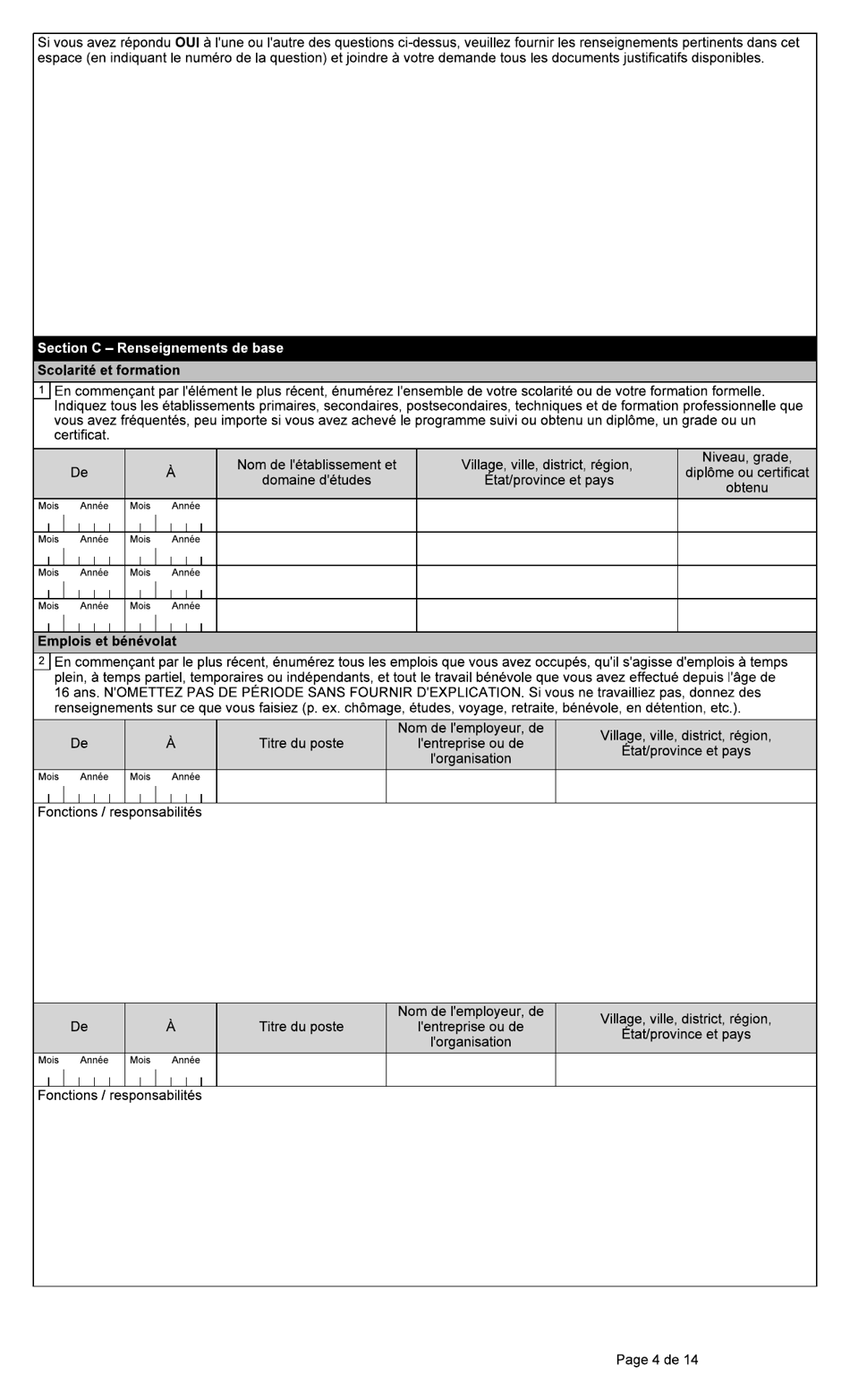 Forme BSF766 Demande De Declaration De Dispense Visee Au Paragraphe 42.1(1) De La Loi Sur Limmigration Et La Protection DES Refugies (Lipr) - Canada (French), Page 4