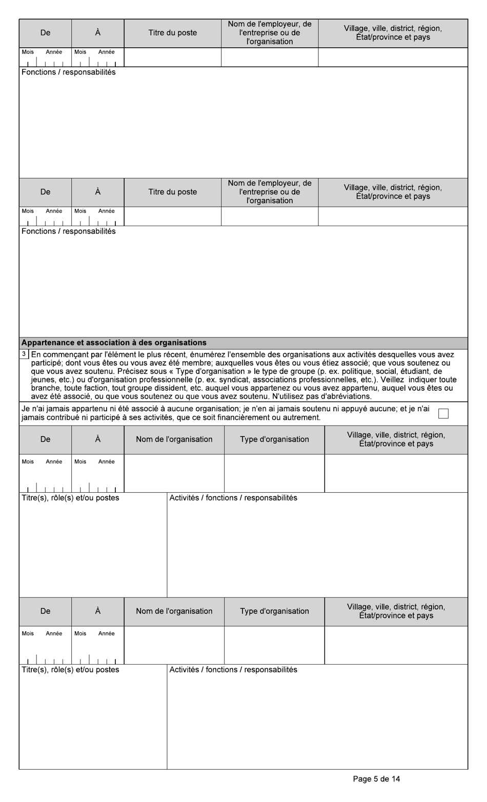 Forme BSF766 Demande De Declaration De Dispense Visee Au Paragraphe 42.1(1) De La Loi Sur Limmigration Et La Protection DES Refugies (Lipr) - Canada (French), Page 5