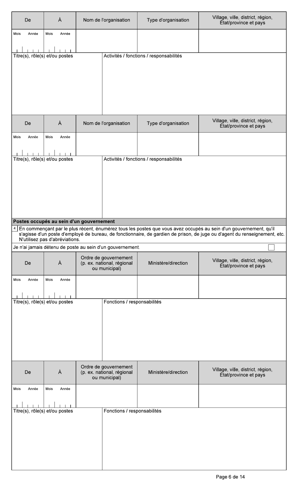 Forme BSF766 Demande De Declaration De Dispense Visee Au Paragraphe 42.1(1) De La Loi Sur Limmigration Et La Protection DES Refugies (Lipr) - Canada (French), Page 6