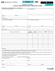 Document preview: Forme BSF760 Certificat D' Origine: Accord De Libre-Echange Canada - Republique De Coree - Canada (French)