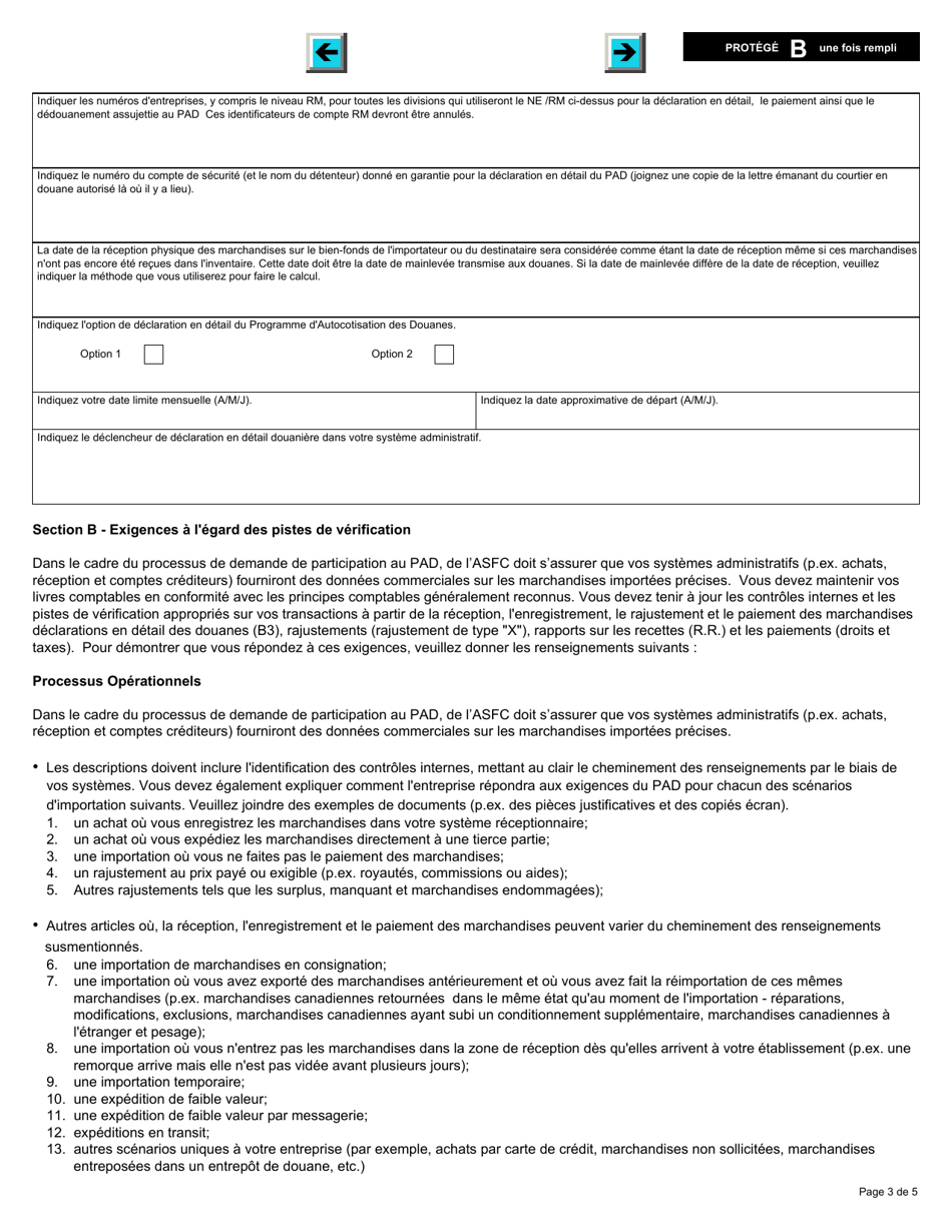 Forme E655 Partie II Programme Dautocotisation DES Douanes Demande De Participation De Limportateur - Canada (French), Page 3