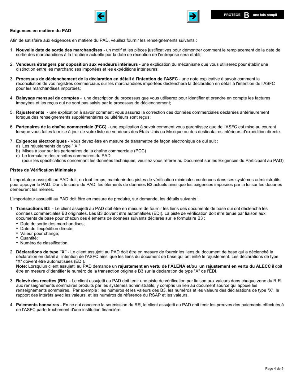 Forme E655 Partie II Programme Dautocotisation DES Douanes Demande De Participation De Limportateur - Canada (French), Page 4
