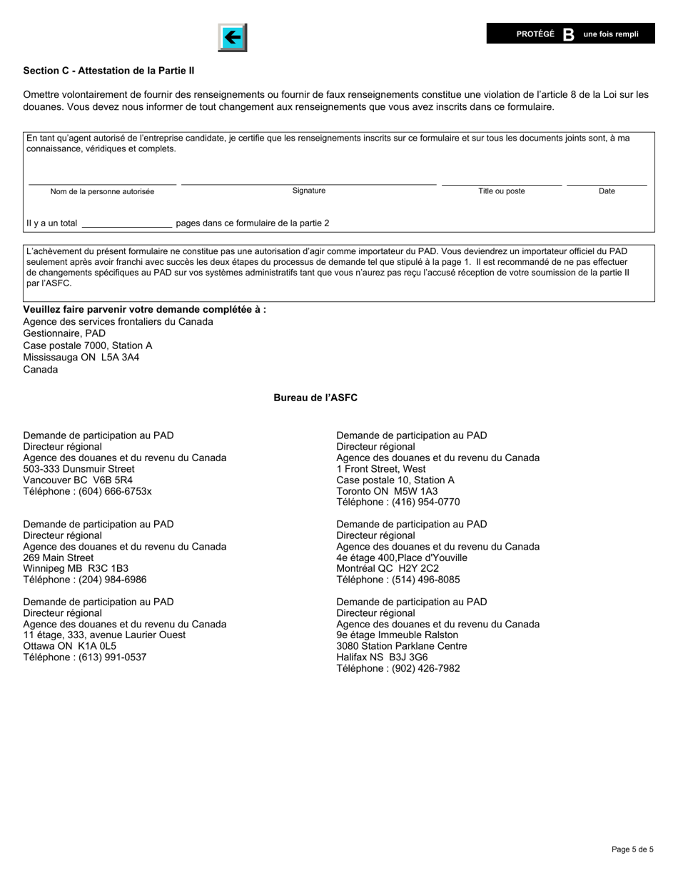 Forme E655 Partie II Programme Dautocotisation DES Douanes Demande De Participation De Limportateur - Canada (French), Page 5