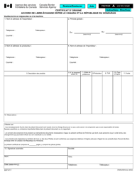 Forme BSF747 Certificat D&#039;origine - Accord De Libre-Echange Entre Le Canada Et La Republique Du Honduras - Canada (French)