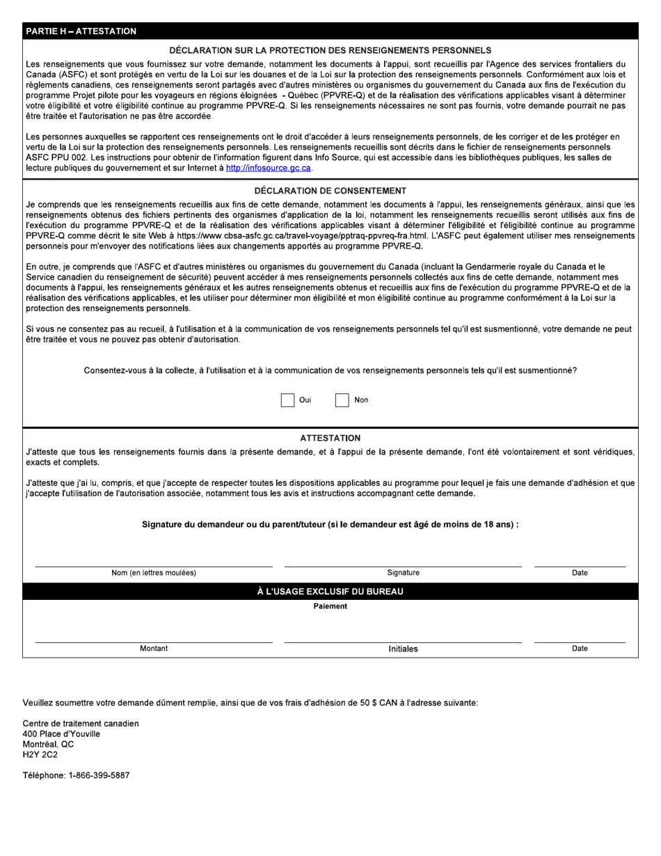 Forme BSF814 Projet Pilote Pour Les Voyageurs En Regions Eloignees - Quebec (Ppvre-Q) Demande De Participation - Canada (French), Page 3