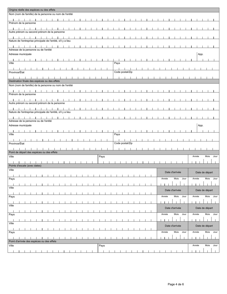 Forme E667 Declaration Sur Les Mouvements Transfrontaliers Despeces Ou Deffets - Generale - Canada (French), Page 4