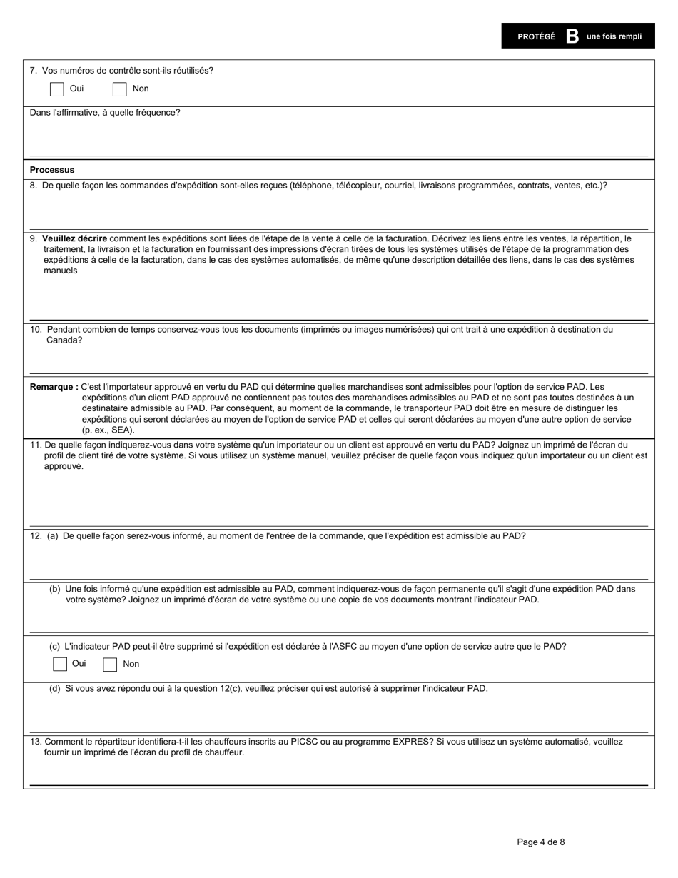 Forme E656 Partie II Programme Dautocotisation DES Douanes Demande De Participation Du Transporteur - Canada (French), Page 4
