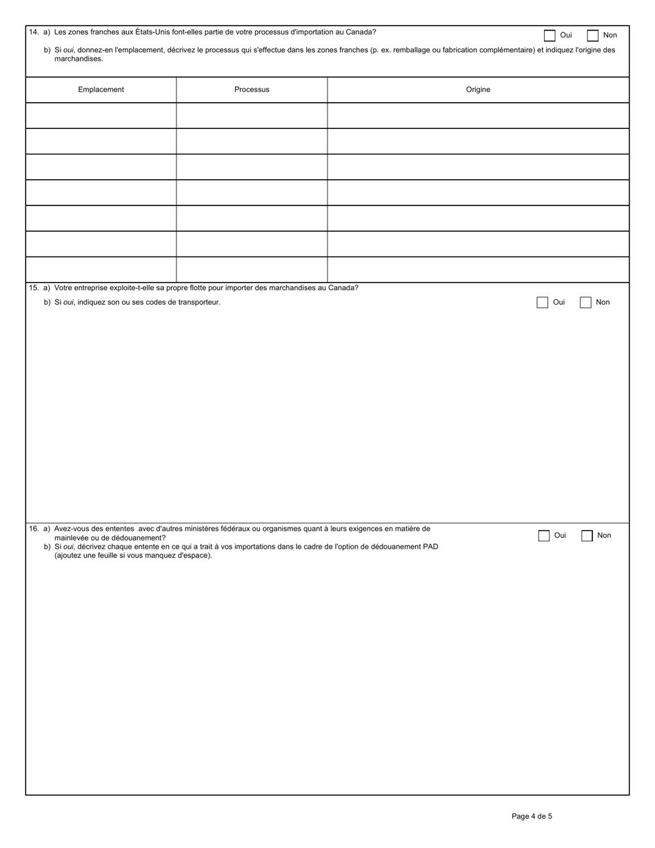 Forme E646 Partie I Programme Dautocotisation DES Douanes - Demande De Participation DES Importateurs - Canada (French), Page 4