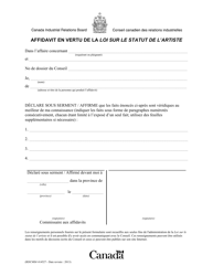 Document preview: Forme RDCMS414527 Affidavit En Vertu De La Loi Sur Le Statut De L'artiste - Canada (French)