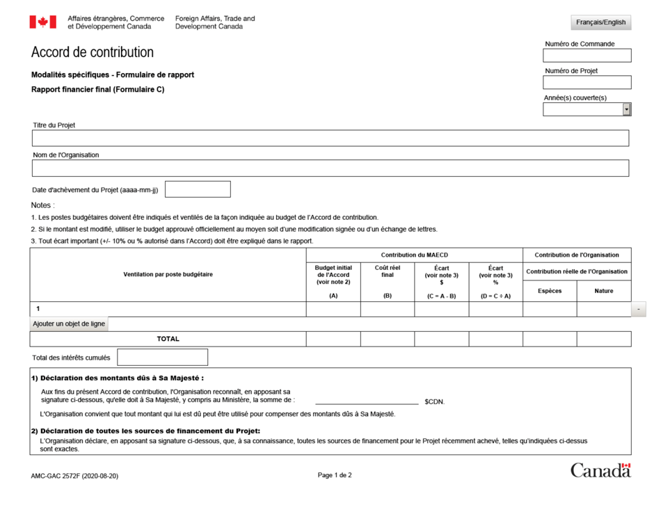 Forme AMC-GAC2572F (C) Rapport Financier Final - Canada (French), Page 1