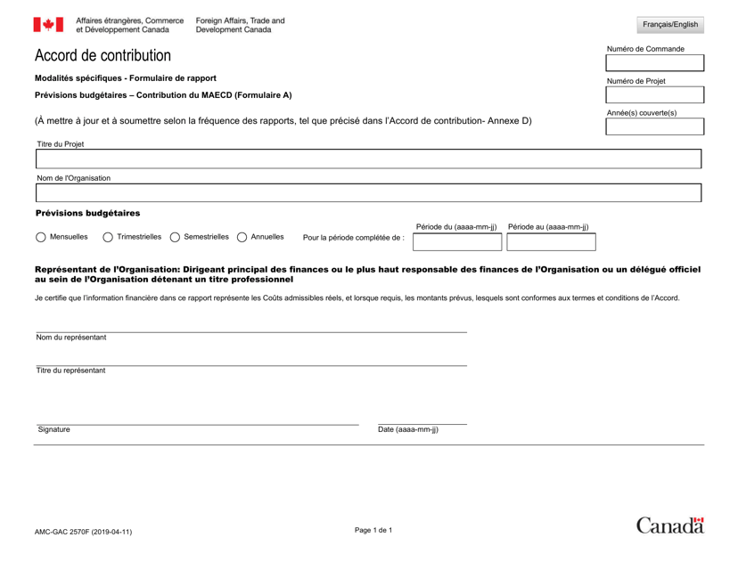 Forme AMC-GAC2570F (A) Previsions Budgetaires - Contribution Du Maecd - Canada (French)