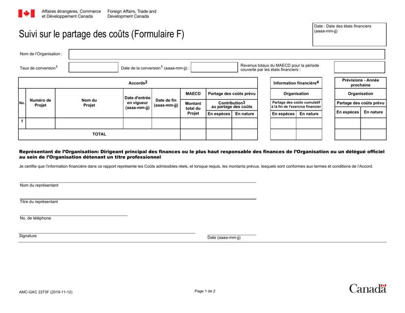 Forme AMC-GAC2273F (F) Suivi Sur Le Partage DES Couts - Canada (French)