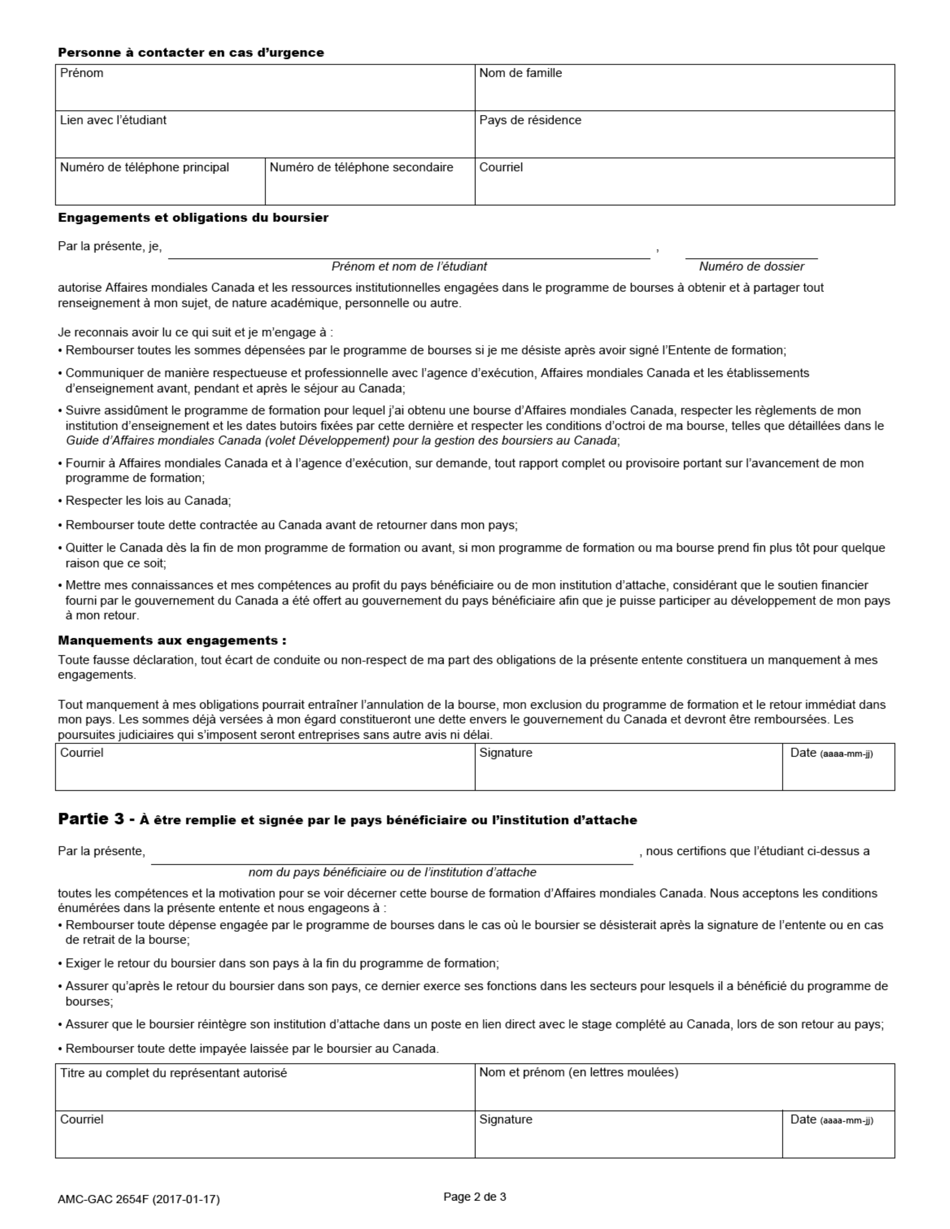 Forme AMC-GAC2654F Entente De Formation - Etudiant - Canada (French), Page 2