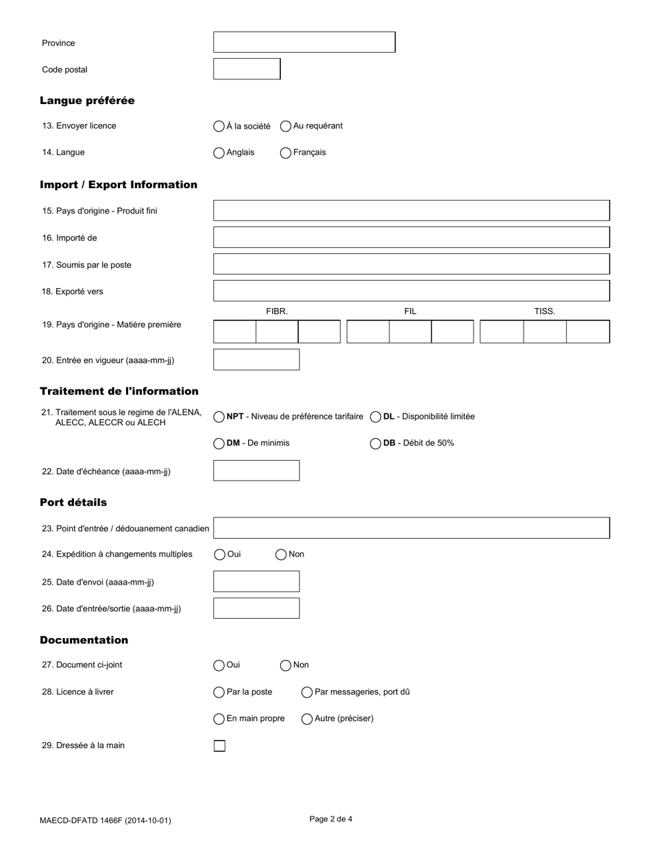Forme EXT1466 Demande De Licence Dimportation Ou Dexportation - Canada (French), Page 2