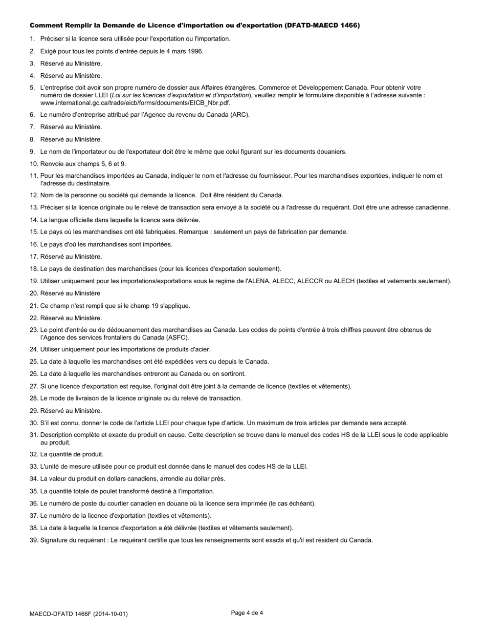 Forme EXT1466 Demande De Licence Dimportation Ou Dexportation - Canada (French), Page 4