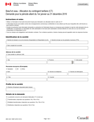 Forme EXT1686 Boeuf Et Veau - Allocation Du Contingent Tarifaire (Ct) - Demande Pour La Periode Allant Du 1er Janvier Au 31 Decembre 2019 - Canada (French)