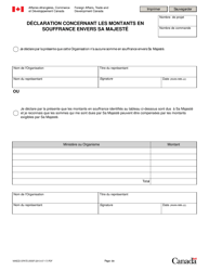 Document preview: Forme MAECD-DFATD2555F Declaration Concernant Les Montants En Souffrance Envers Sa Majeste - Canada (French)