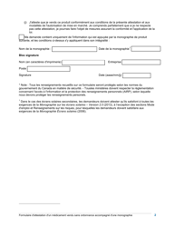 Formulaire D&#039;attestation D&#039;un Medicament Vendu Sans Ordonnance Accompagne D&#039;une Monographie - Canada (French), Page 2