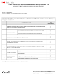 Document preview: Liste De Controle DES Presentations Pour Medicaments Conformes Aux Normes D'etiquetage Ou Monographies De Categorie Iv - Canada (French)