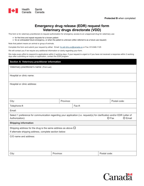 &quot;Emergency Drug Release (Edr) Request Form&quot; - Canada Download Pdf