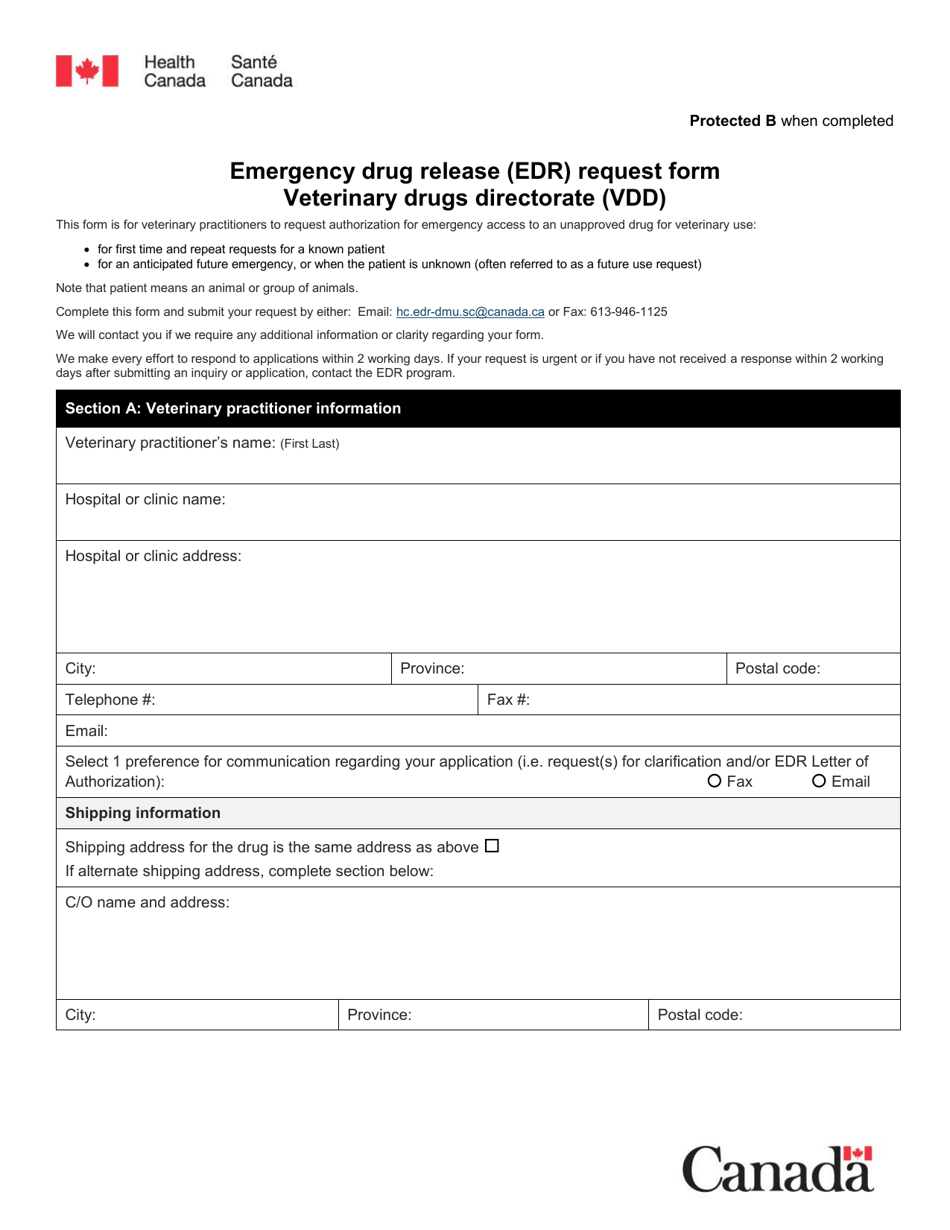Emergency Drug Release (Edr) Request Form - Canada, Page 1