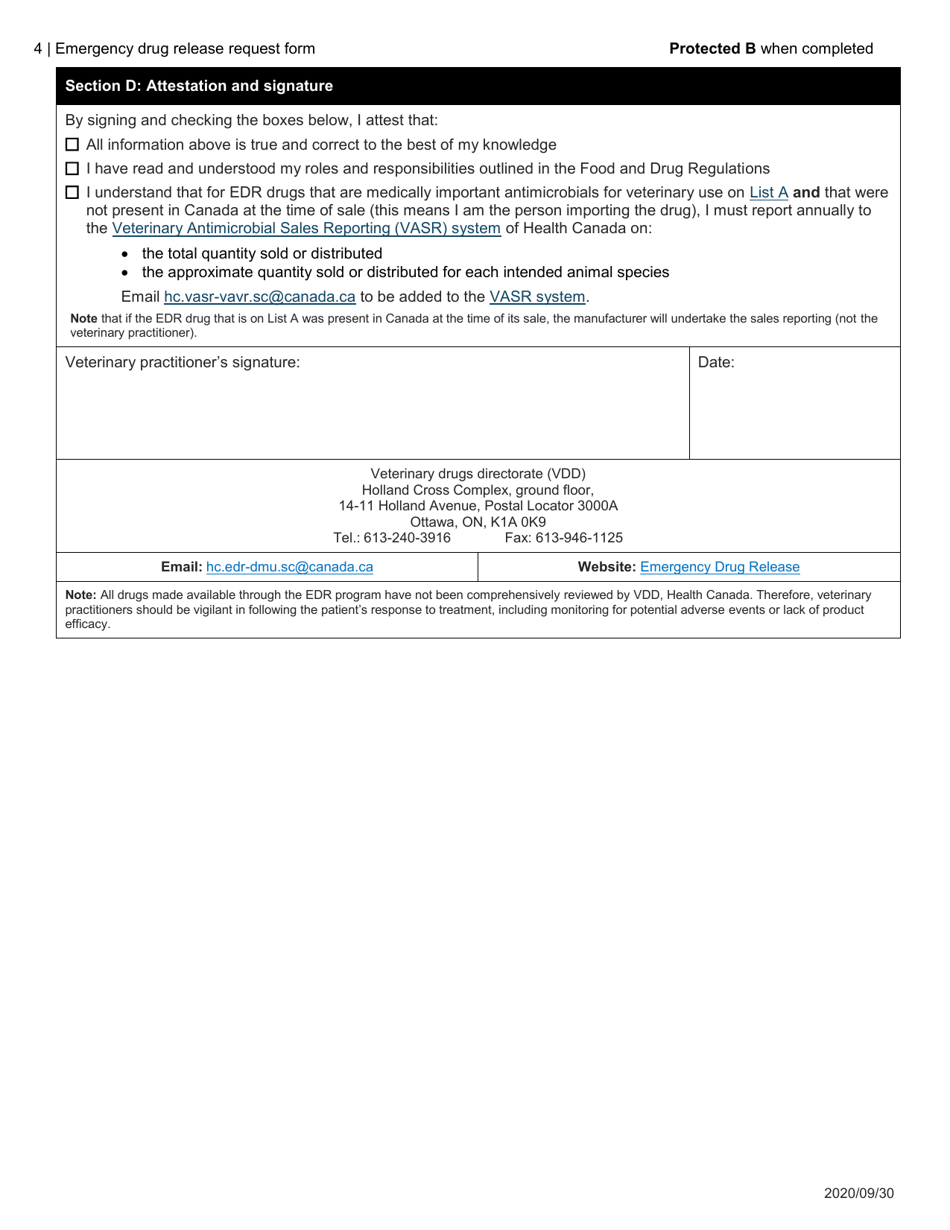 Emergency Drug Release (Edr) Request Form - Canada, Page 4