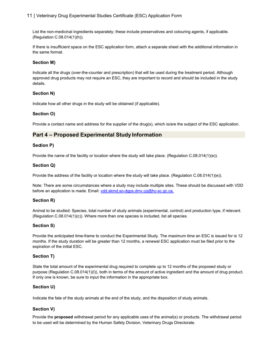 Veterinary Drug Experimental Studies Certificate (Esc) Application Form - Canada, Page 11