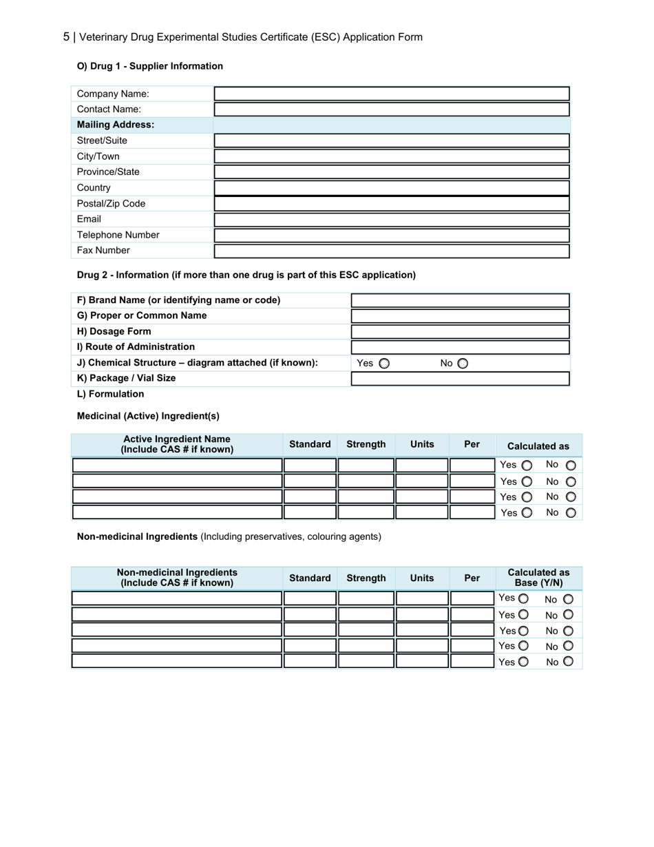 Veterinary Drug Experimental Studies Certificate (Esc) Application Form - Canada, Page 5