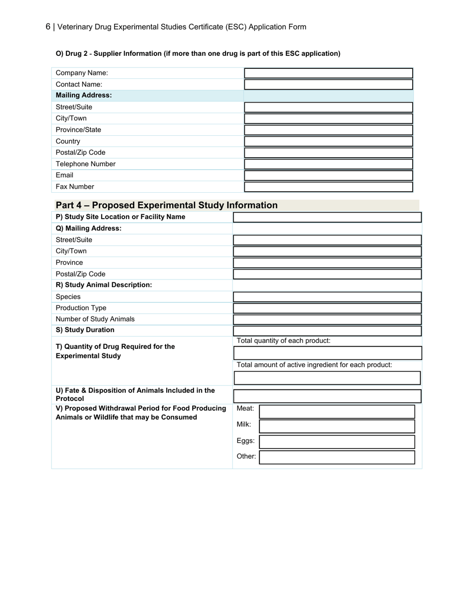 Veterinary Drug Experimental Studies Certificate (Esc) Application Form - Canada, Page 6