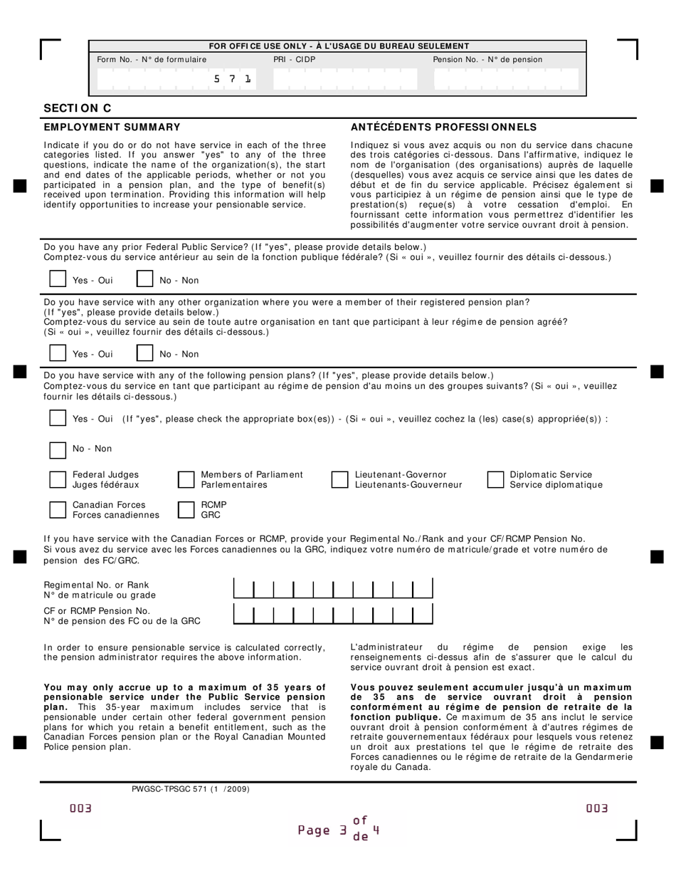 Form PWGSC-TPSGC571 Enrolment Information and Acknowledgement of Plan Membership - Canada (English / French), Page 3