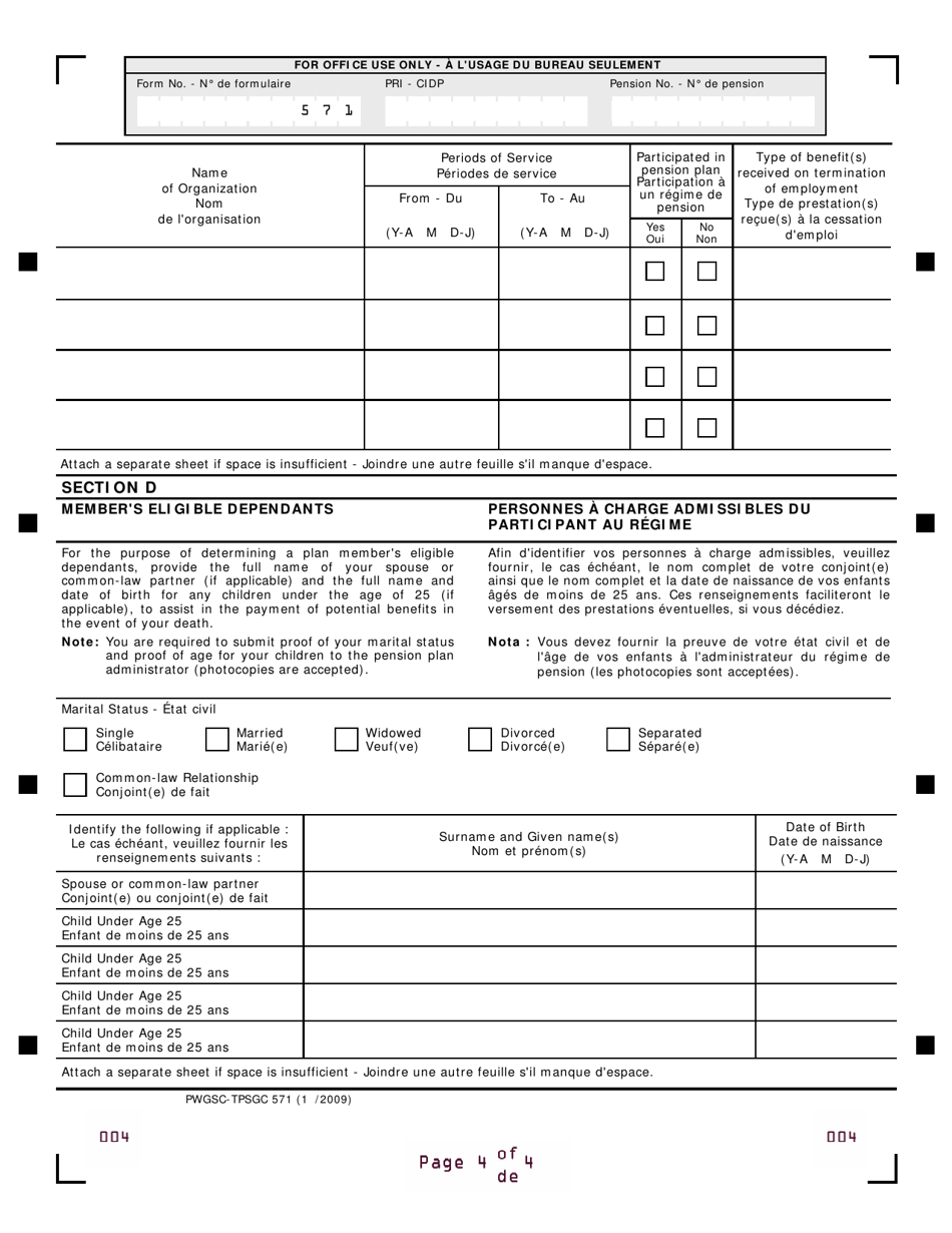 Form PWGSC-TPSGC571 Enrolment Information and Acknowledgement of Plan Membership - Canada (English / French), Page 4