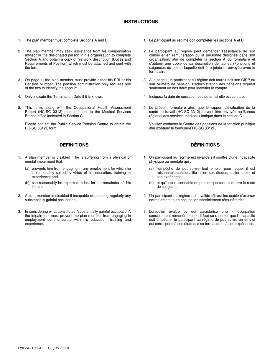 Form PWGSC-TPSGC2012 Interpretation of Medical Examination for Pension Purposes - Canada (English / French), Page 4