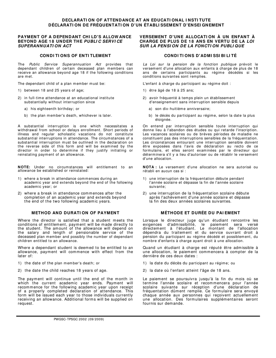 Form PWGSC-TPSGC2002 Declaration of Attendance at an Educational Institute - Canada (English / French), Page 4