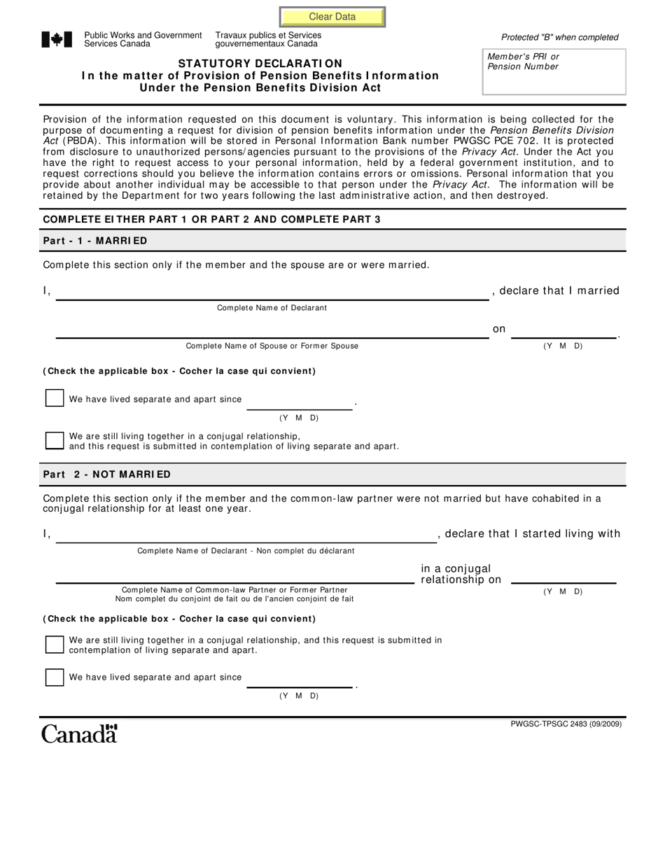 Form PWGSC-TPSGC2483 Statutory Declaration - Canada (English / French), Page 1