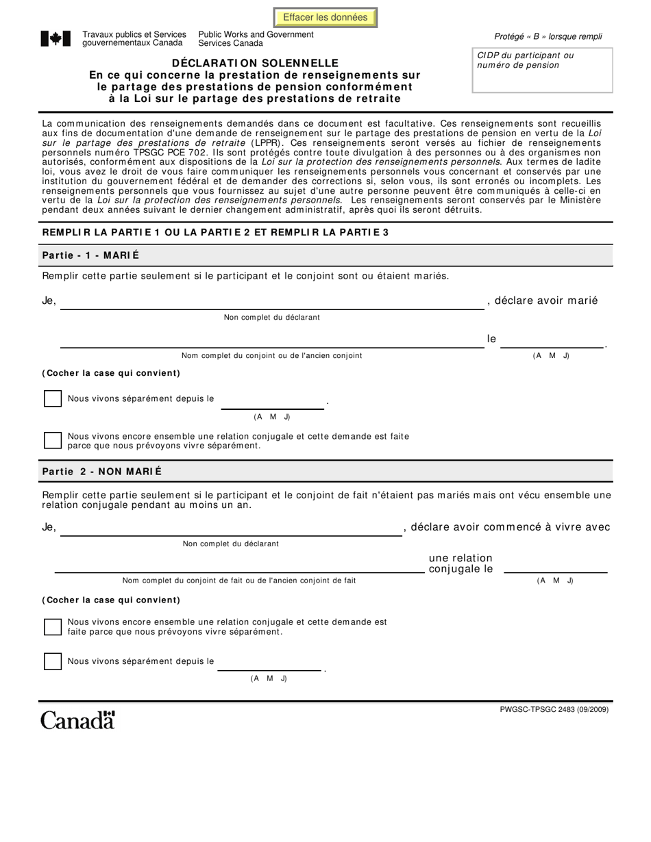 Form PWGSC-TPSGC2483 Statutory Declaration - Canada (English / French), Page 3