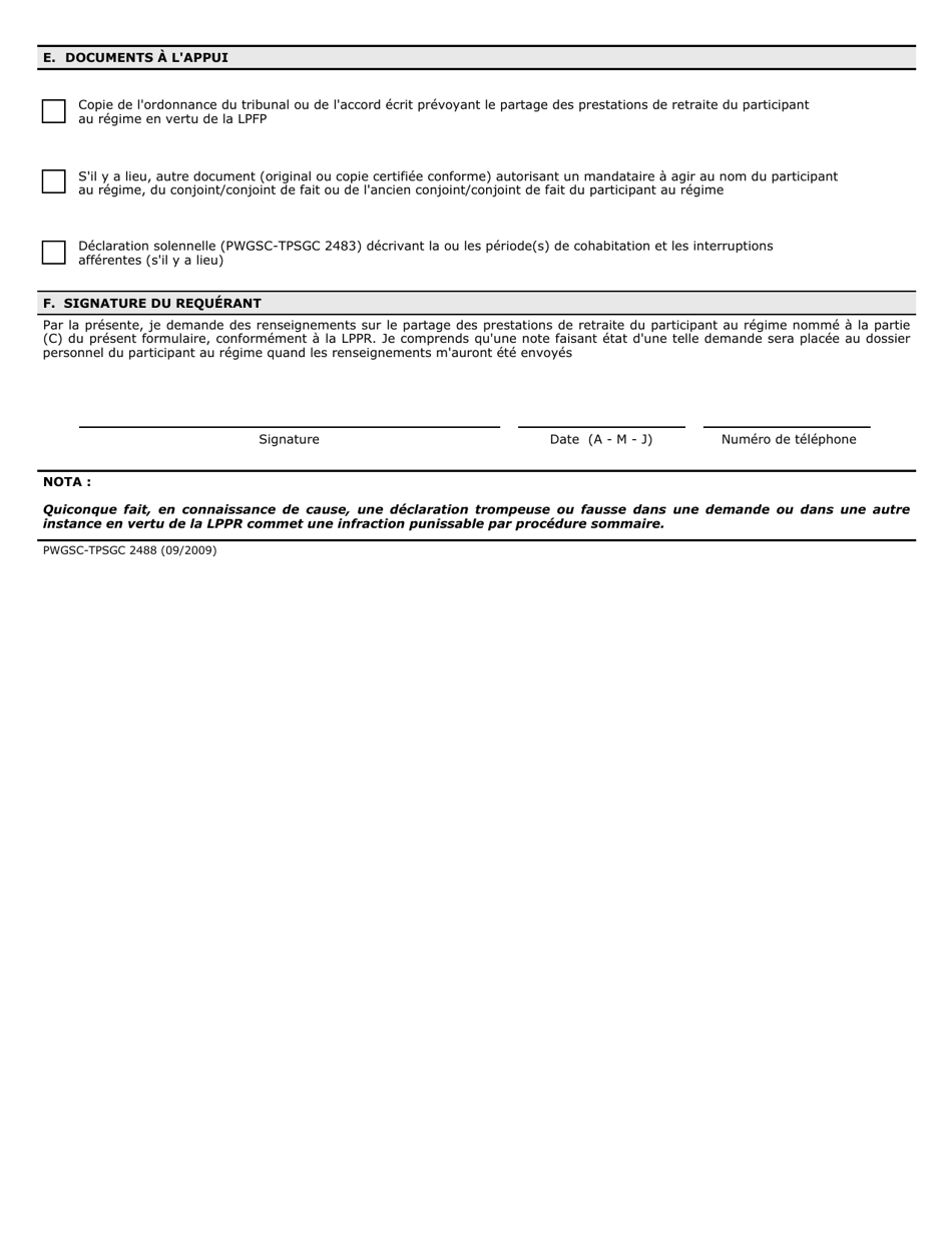 Form PWGSC-TPSGC2488 Request for Pension Benefits Division Information With Respect to a Public Service - Canada (English / French), Page 4