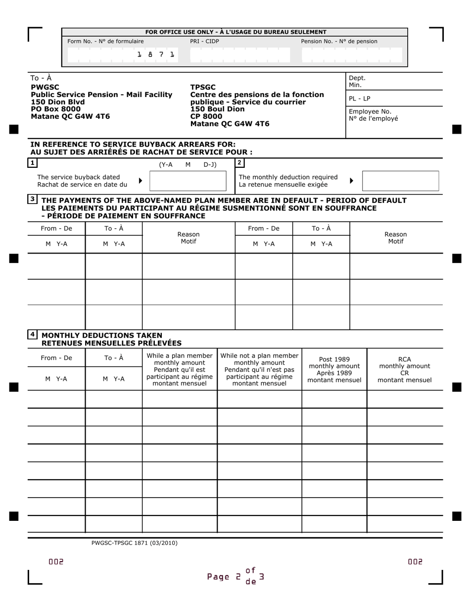 Form PWGSC-TPSGC1871 Default Notice - Canada (English / French), Page 2
