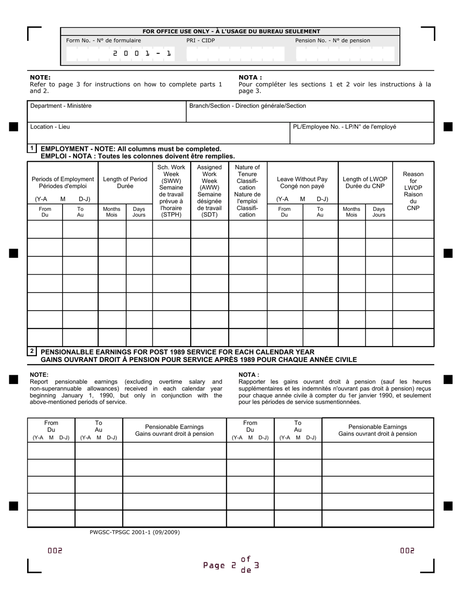 Form PWGSC-TPSGC2001-1 Elective Pensionable Service Record for Operational Service - Canada (English / French), Page 2