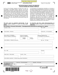 Document preview: Form PWGSC-TPSGC2014 Notification of Death in Service - Canada (English/French)