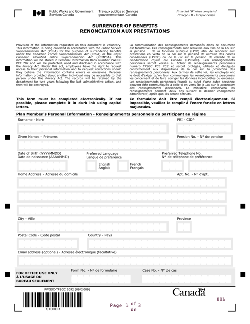 Form PWGSC-TPSGC2092  Printable Pdf