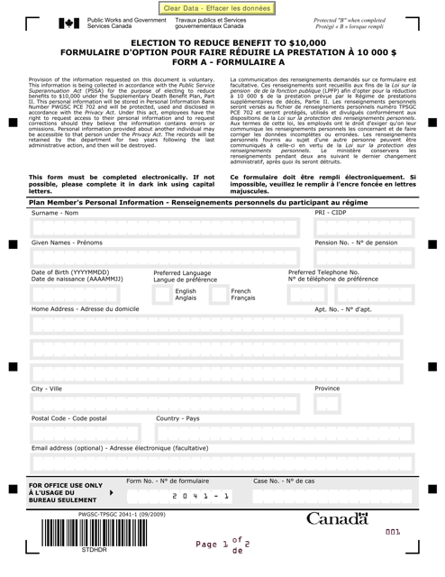 Form PWGSC-TPSGC2041-1 (A)  Printable Pdf