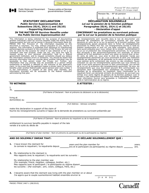 Form PWGSC-TPSGC2467-1 Statutory Declaration - Canada (English/French)
