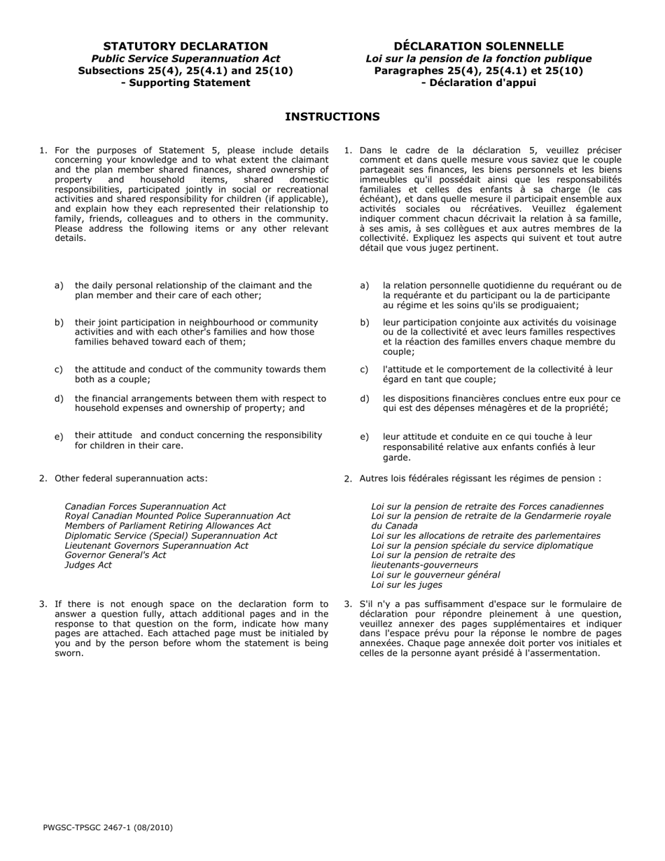 Form PWGSC-TPSGC2467-1 Statutory Declaration - Canada (English / French), Page 3