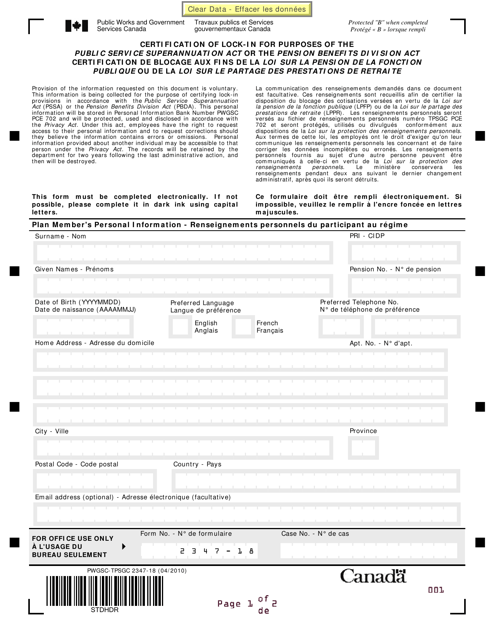 Form PWGSC-TPSGC2347-18  Printable Pdf