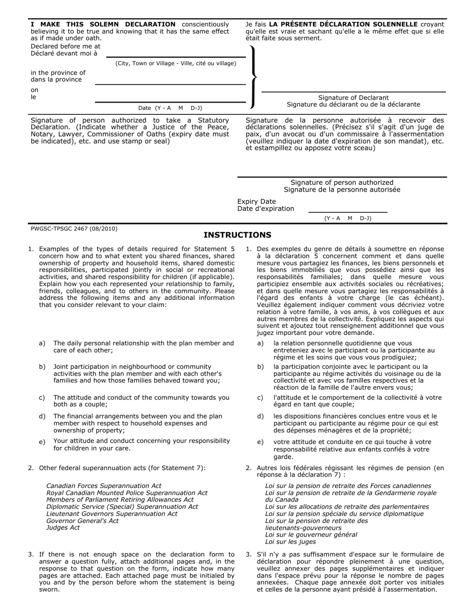 Form PWGSC-TPSGC2467 Statutory Declaration - Canada (English / French), Page 3