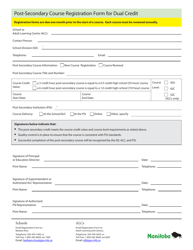 &quot;Post-secondary Course Registration Form for Dual Credit&quot; - Manitoba, Canada